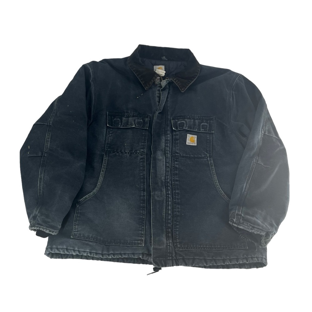 Vintage Carhartt Jacket Mens 50 Black Barn Chore Corduroy Collar Duck Canvas C08